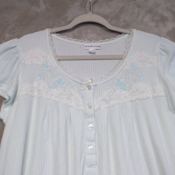 Miss Elaine Mint Green Cotton Blend Knit Nightgown Embroidered Size L - Picture 3 of 6